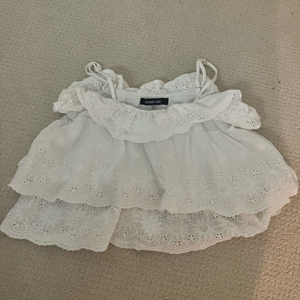 Sugar and lips white ruffle top